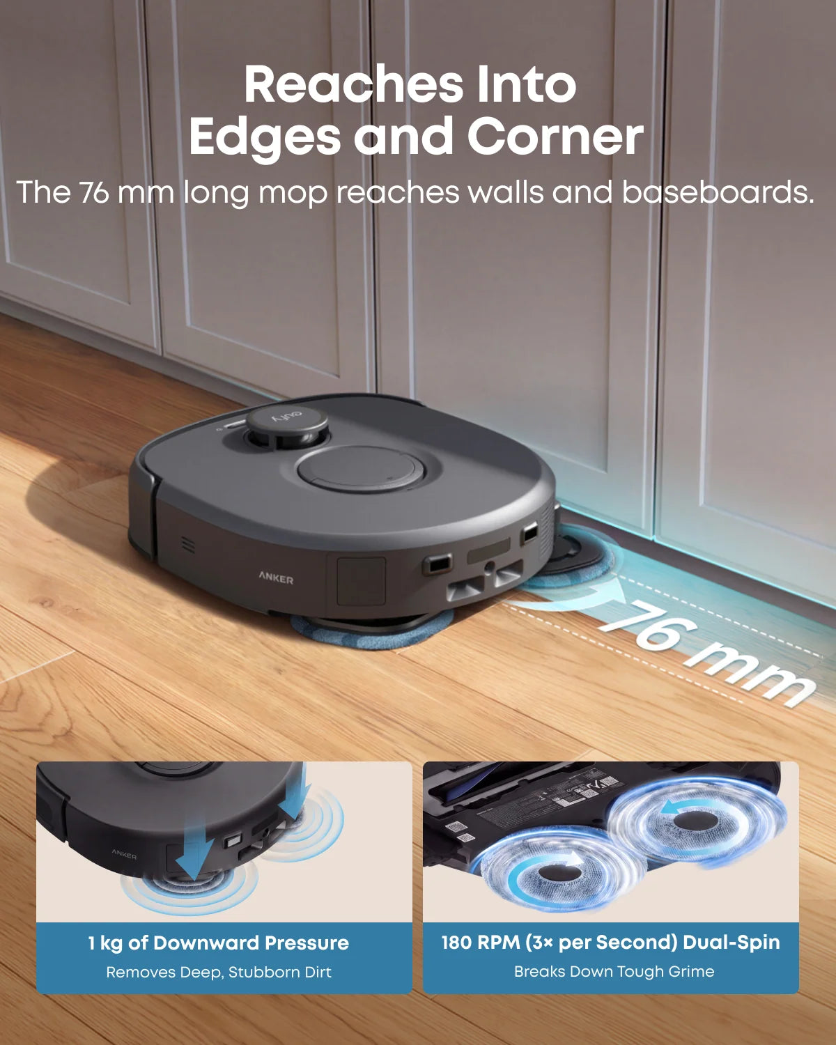 Anker eufy C30 Edge Robot Vacuum and Mop Combo, 35,000 Pa, Edge-to-Edge Mop